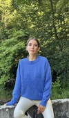 Zikzak Boncuklu Triko Kazak - Mavi Kazak