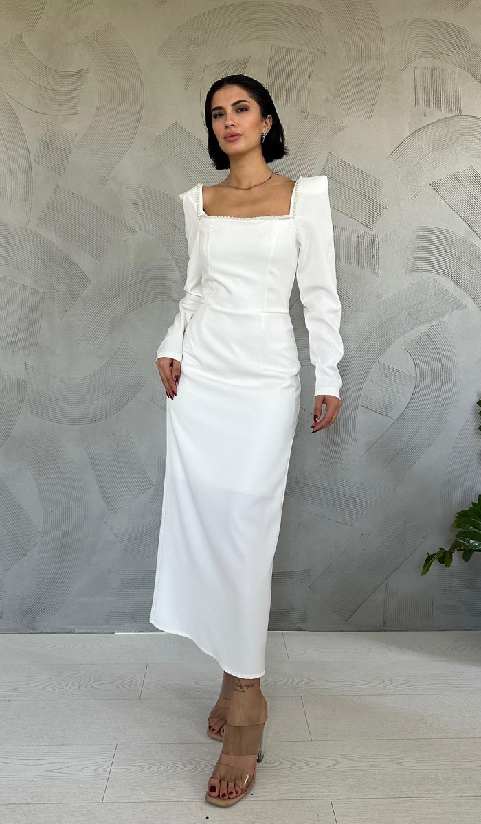 İnci Vatkalı Elbise - Ekru ELBİSE