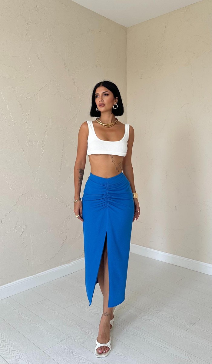 Yırtmaçlı Etek - Mavi