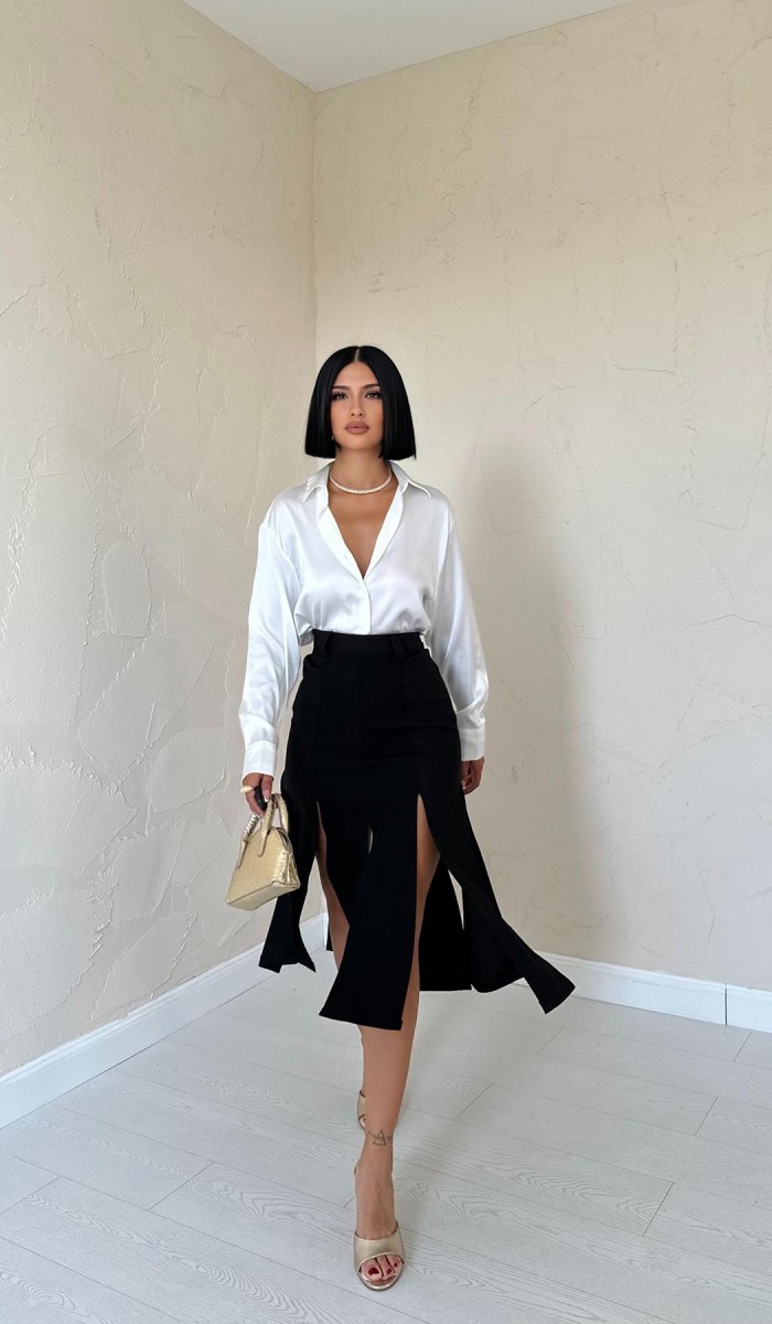 Yırtmaçlı Parçalı Etek - Siyah Yırtmaçlı Parçalı Etek - Siyah